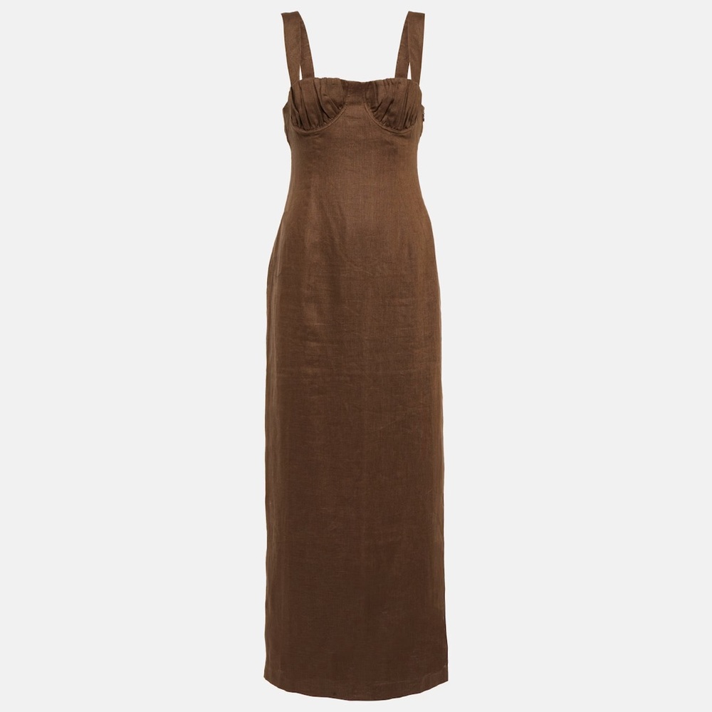 SIR the label Bettini Linen Maxi Dress in brown.